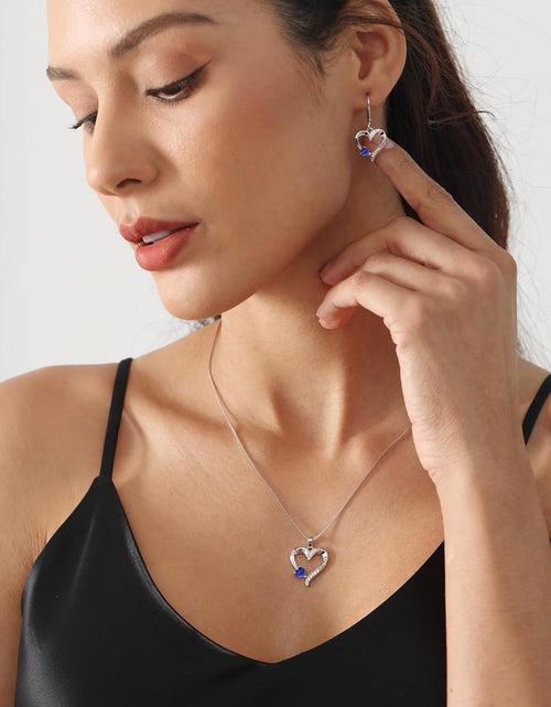 Load image into Gallery viewer, Heart Earrings Sterling Silver Heart Dangle Drop Earrings Sapphire/Emerald/Amethyst/Aquamarine Leverback Jewelry for Women
