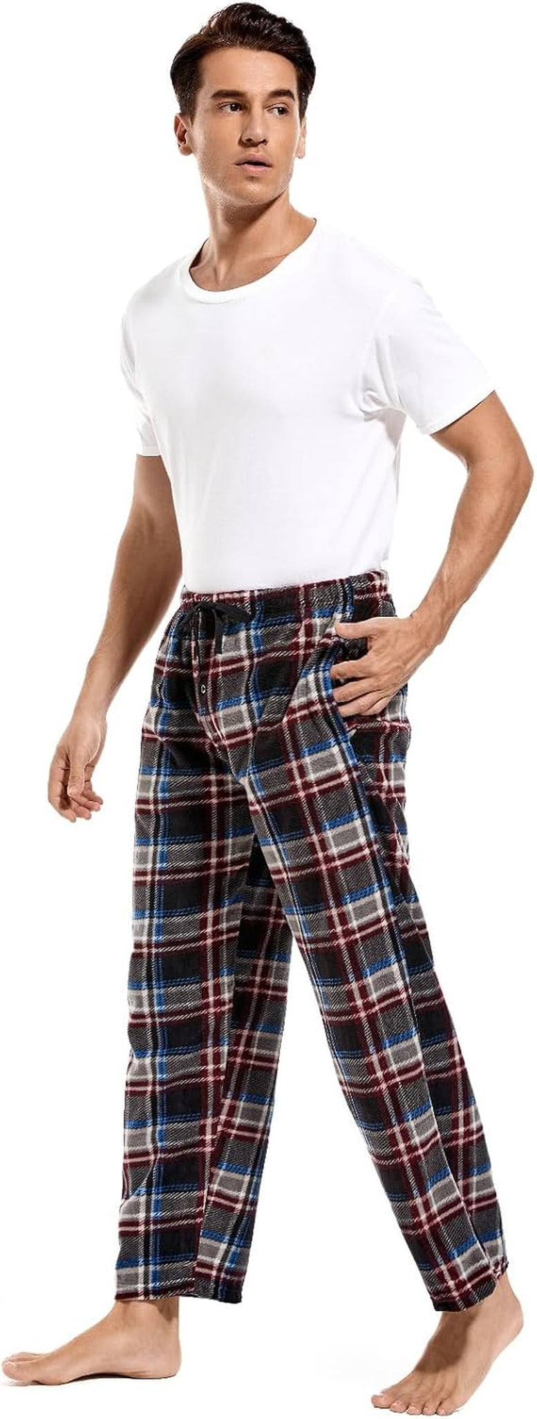 3 Pack Plaid Mens Pajama Pants Set Bottoms Fleece Lounge Sleepwear Pjs with Pockets Microfleece