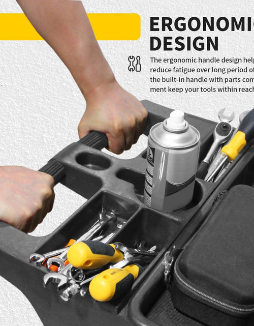 Load image into Gallery viewer, 80855 Heavy Duty 2-Shelf Service Cart - 500 Lb Capacity Polypropylene Utility Cart with 5" Non-Marring Casters, Deep Trays &amp; Built-In Tool Storage for Garage, Warehouse, &amp; Workshop
