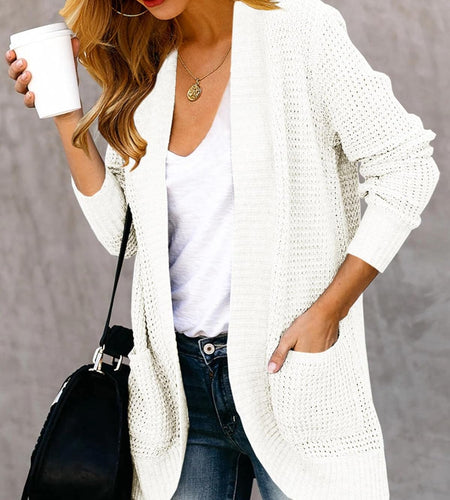Womens Loose Open Front Cardigan Long Sleeve Casual Lightweight Soft Knit Sweaters Coat with Pockets