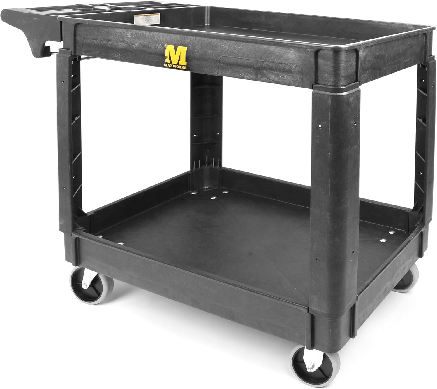 80855 Heavy Duty 2-Shelf Service Cart - 500 Lb Capacity Polypropylene Utility Cart with 5" Non-Marring Casters, Deep Trays & Built-In Tool Storage for Garage, Warehouse, & Workshop