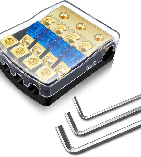 4 Way Mini ANL Fuse Holder, Copper 0/2/4 Gauge to 4/6/8 Gauge 60 Amp Fuse Distribution Block for Car Truck Boat Audio Stereo Amplifier