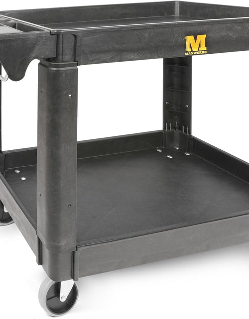Load image into Gallery viewer, 80855 Heavy Duty 2-Shelf Service Cart - 500 Lb Capacity Polypropylene Utility Cart with 5" Non-Marring Casters, Deep Trays &amp; Built-In Tool Storage for Garage, Warehouse, &amp; Workshop
