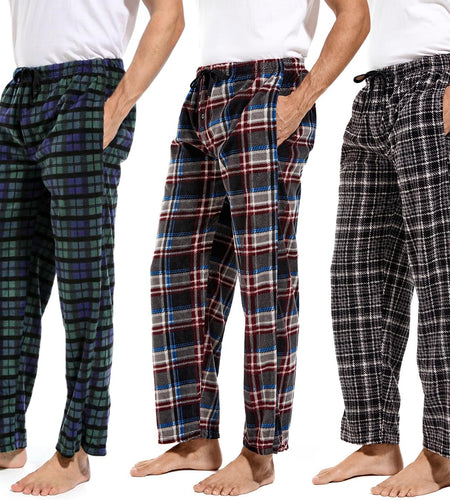 3 Pack Plaid Mens Pajama Pants Set Bottoms Fleece Lounge Sleepwear Pjs with Pockets Microfleece