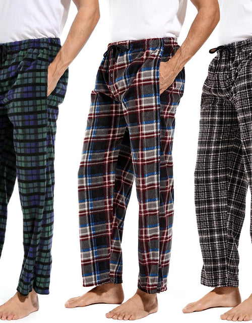 Load image into Gallery viewer, 3 Pack Plaid Mens Pajama Pants Set Bottoms Fleece Lounge Sleepwear Pjs with Pockets Microfleece
