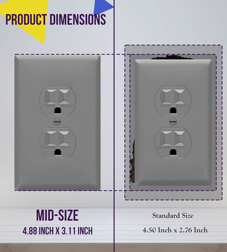 Duplex Receptacle Outlet Wall Plate, Electrical Outlet Cover, Gloss Finish, Mid-Size 1-Gang 4.88" X 3.11", Unbreakable Polycarbonate Thermoplastic, UL Listed, 8821M-GY, Gray