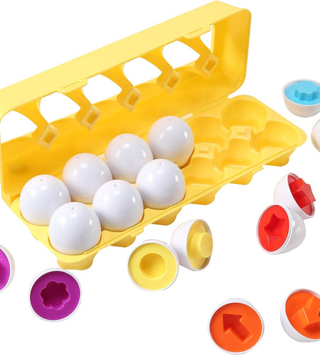 Fun Egg Matching Toy (Total 12 Eggs) - Toddler STEM Easter Eggs Toys, Shape Recognition Egg Toys for Kids, Educational Color Sorting Toys, Play Egg Shapes Puzzle Set