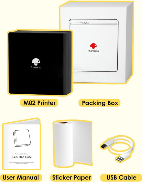 Load image into Gallery viewer, Mini Sticker Printer - M02 Wireless Pocket Printer, Compatible with Ios &amp; Android, Photo Printer for Phone, for Fun Christmas Sticker, DIY Journal, New Year Gift, Black
