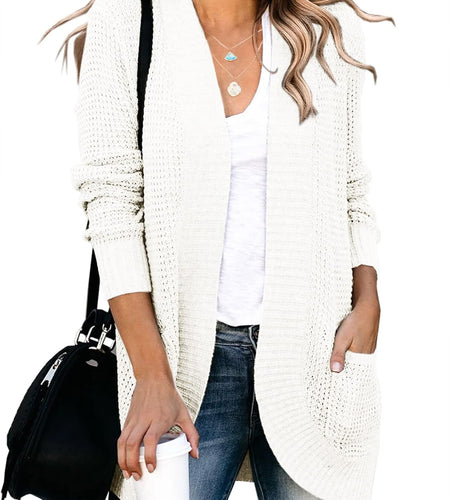 Womens Loose Open Front Cardigan Long Sleeve Casual Lightweight Soft Knit Sweaters Coat with Pockets
