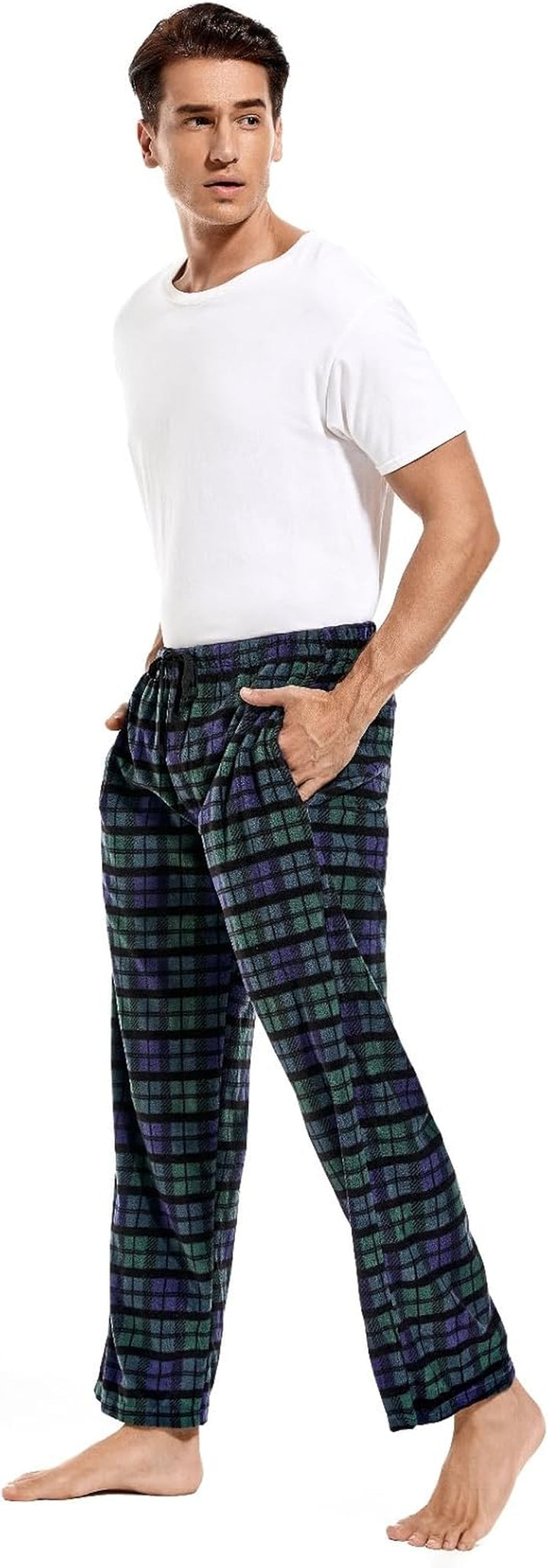 3 Pack Plaid Mens Pajama Pants Set Bottoms Fleece Lounge Sleepwear Pjs with Pockets Microfleece